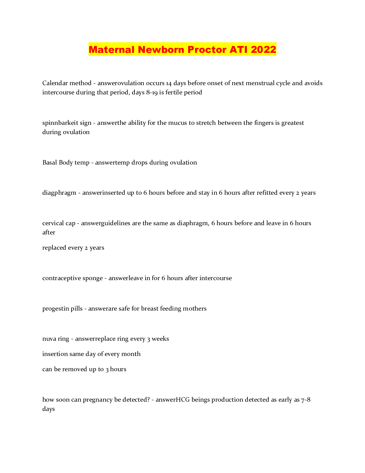 Preview image of Maternal Newborn Proctor ATI 2022 document